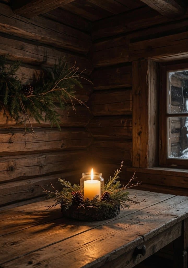 Candle in a wooden cabin, illustration from the book